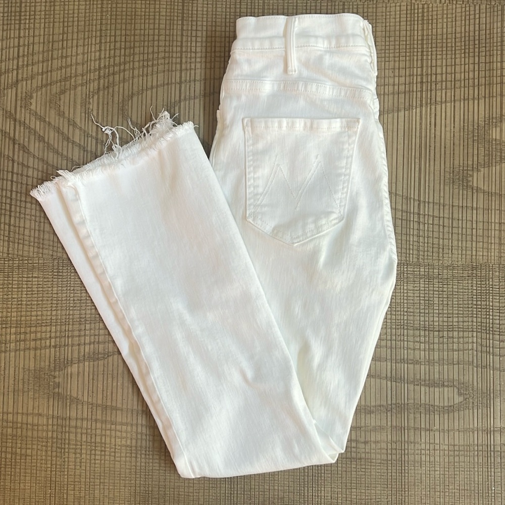 Mother denim the hustler ankle fray fairest of them all white jeans size 26